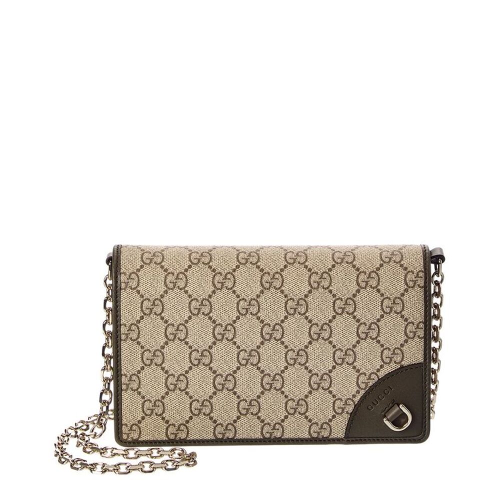 Gucci Gg Emblem Gg Supreme Canvas & Leather Wallet On Chain, Brown